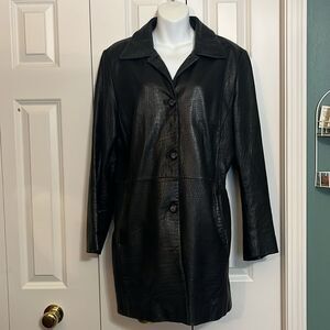 Colebrook & Co. Black Leather Snake Embossed Long Line Trench Coat Vintage L Mob